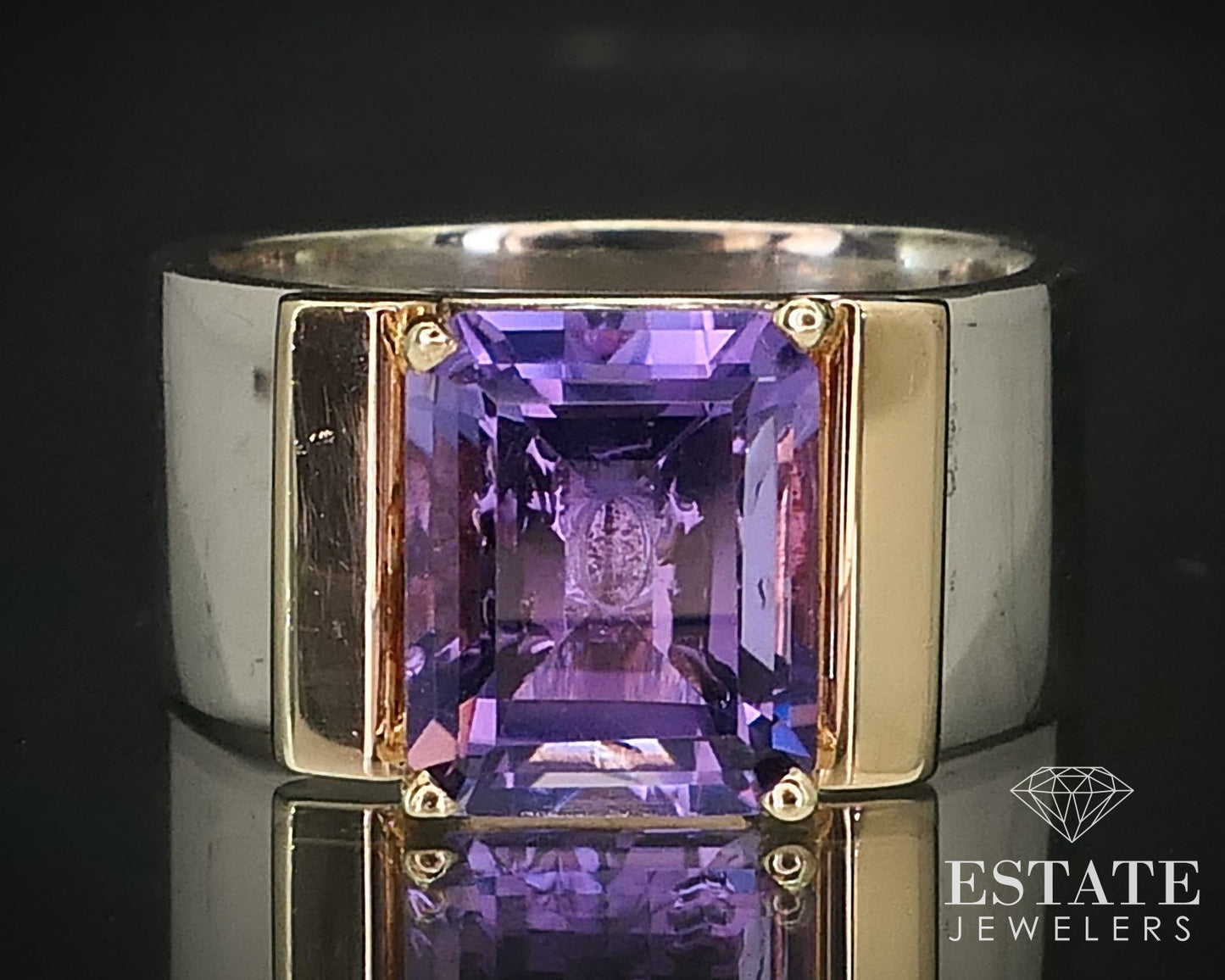 14k & Sterling Natural Amethyst Ladies Wide Solitaire Ring 12.8g i16297