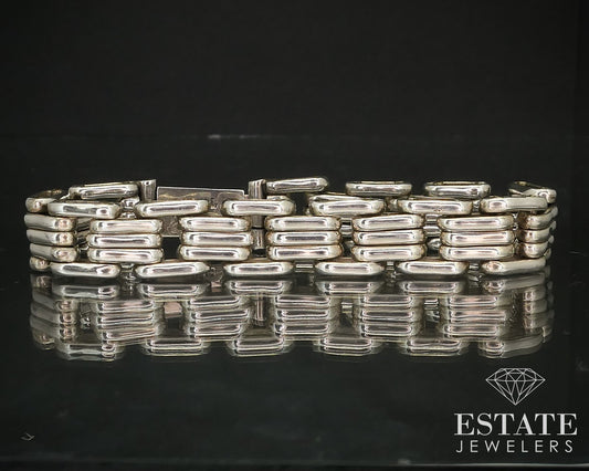Vintage Sterling Mexico Rice Oval Style Link Mens Bracelet 49g 7.25"L i16292