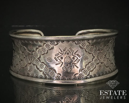 Vintage Sterling Silver Navajo Engraved Wide Cuff Bracelet 43g i16282