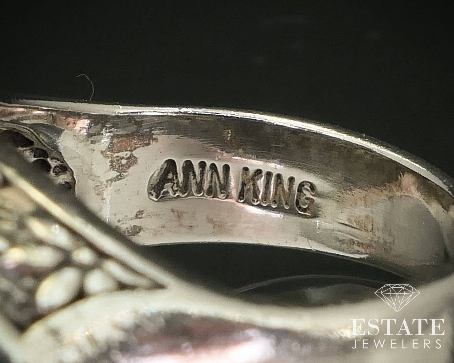 18k & Sterling 925 Daisy Flower Ann King Ladies Band Ring 9.9g i16279