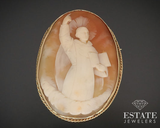 Antique Victorian 14k Yellow Gold St Vincent LARGE Cameo Pin Pendant 21g i16232