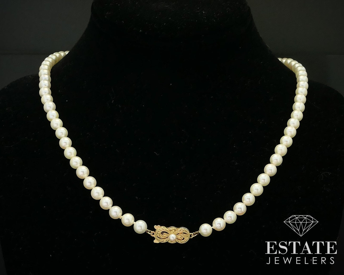 Vintage 18k Yellow Gold Mikimoto 6mm Akoya Pearl Necklace 22"L i16235
