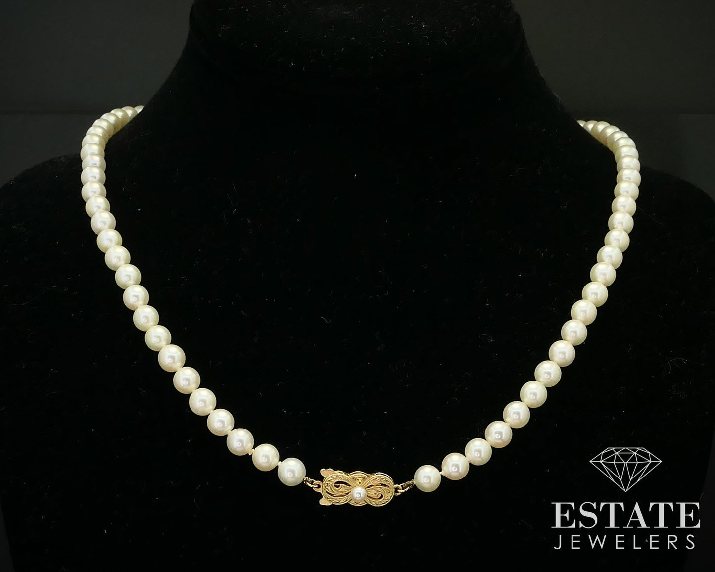 Vintage 18k Yellow Gold Mikimoto 6mm Akoya Pearl Necklace 22"L i16235