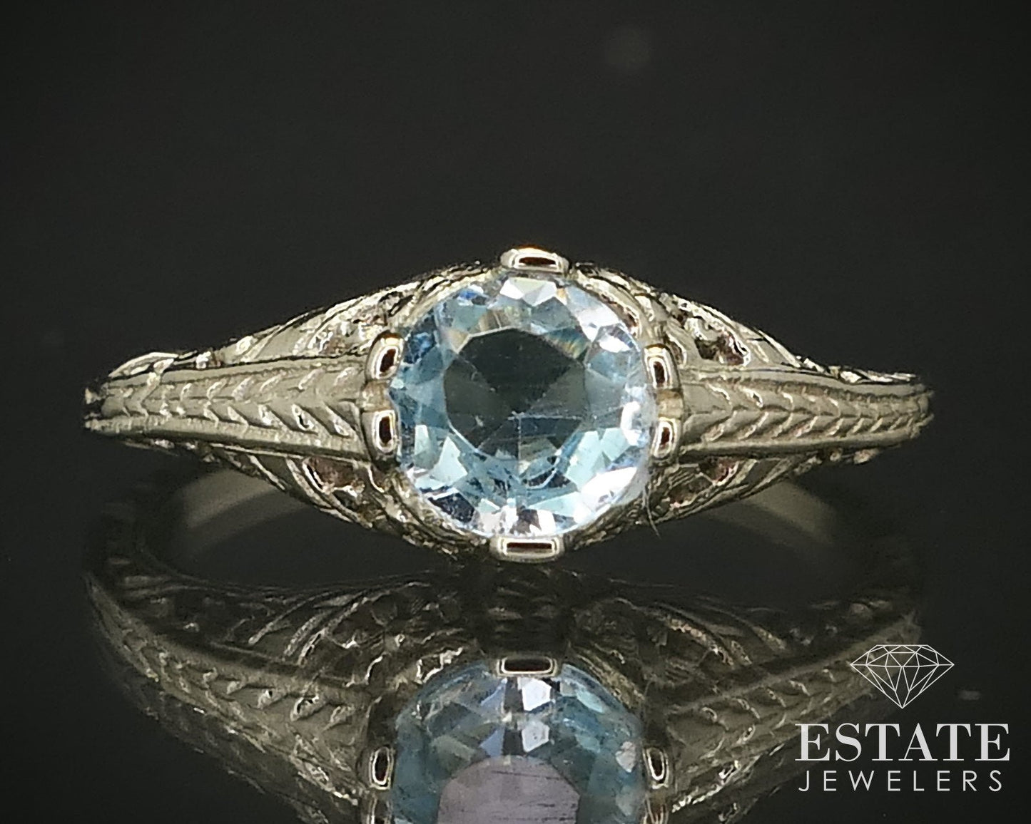 Antique 18k White Gold Natural .95ct Aquamarine Filigree Ring 2.9g i16237