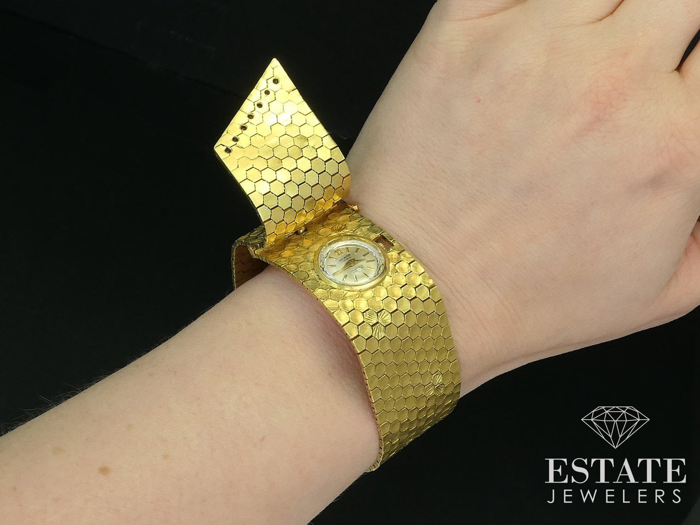 Vintage 18k Yellow Gold Blue Sapphire Ladies Bracelet Hidden Watch 82.7g i16303