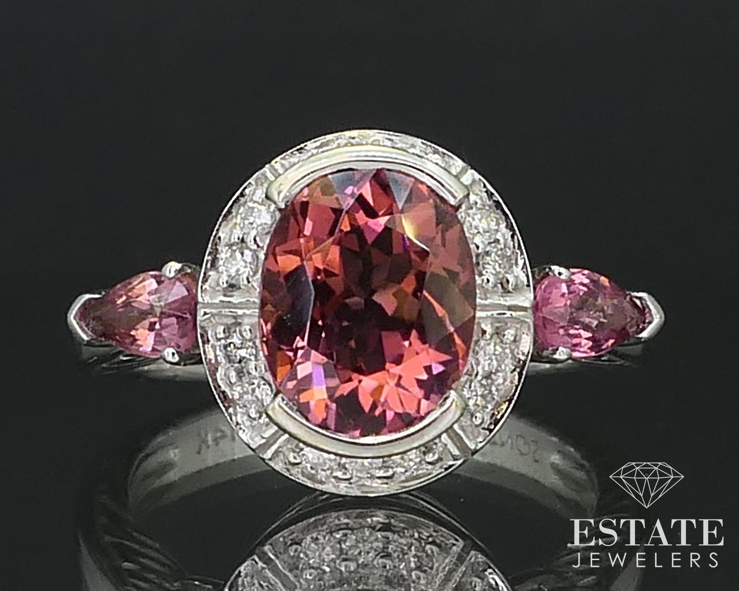 14k White Gold Sonia B. Natural Pink Tourmaline & Diamond Halo Ring 4.9g i16318