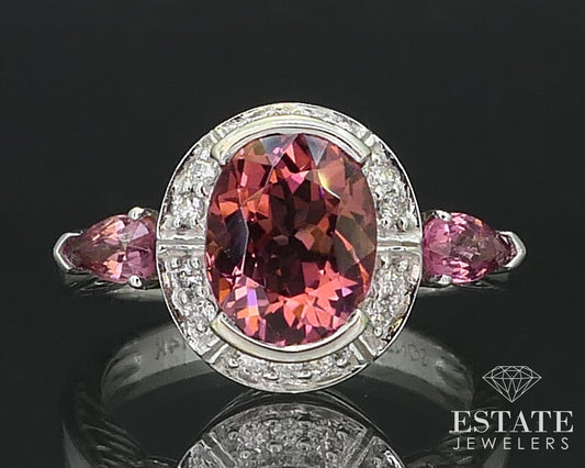 14k White Gold Sonia B. Natural Pink Tourmaline & Diamond Halo Ring 4.9g i16318