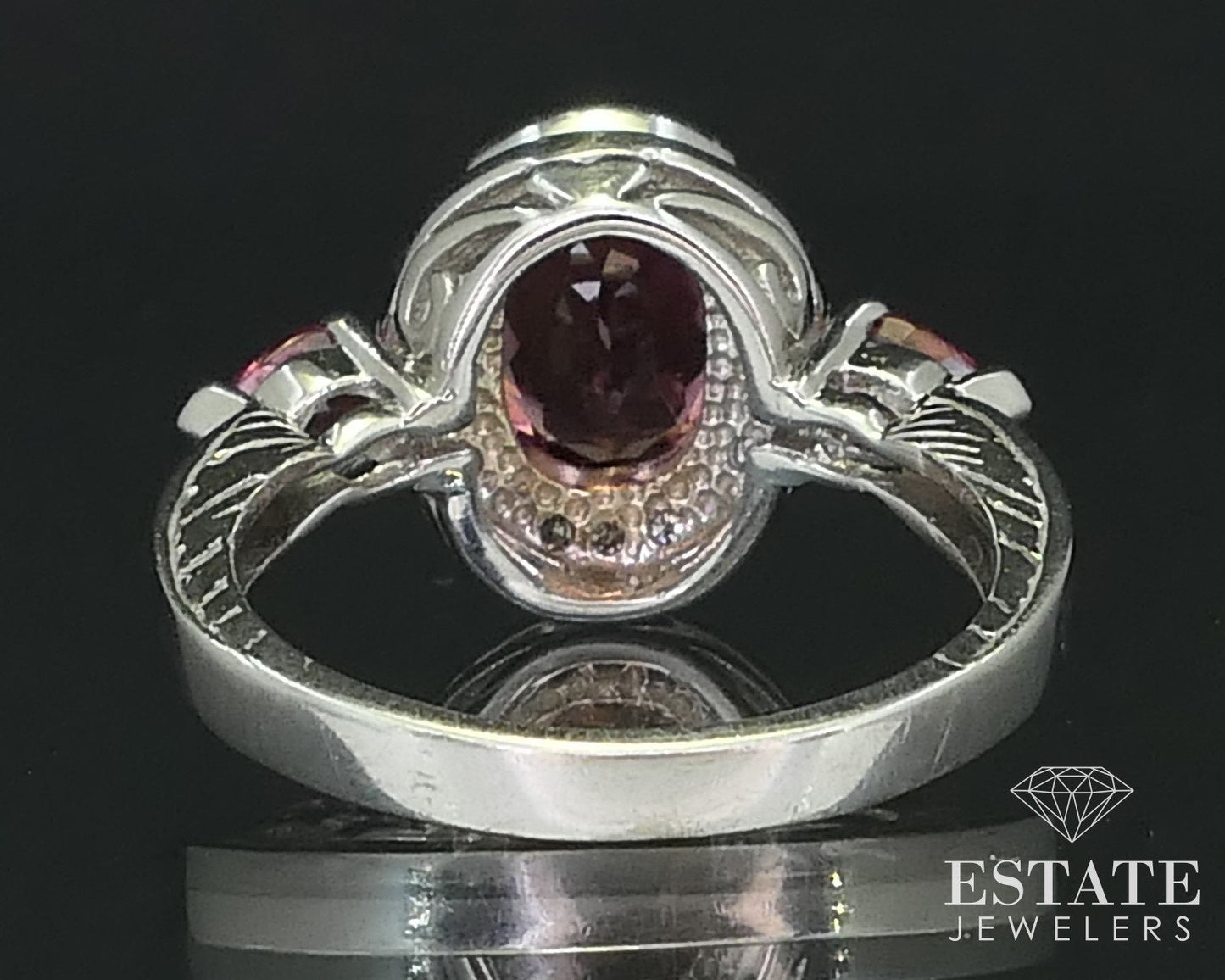 14k White Gold Sonia B. Natural Pink Tourmaline & Diamond Halo Ring 4.9g i16318