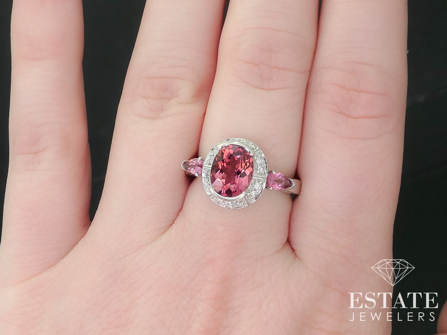 14k White Gold Sonia B. Natural Pink Tourmaline & Diamond Halo Ring 4.9g i16318