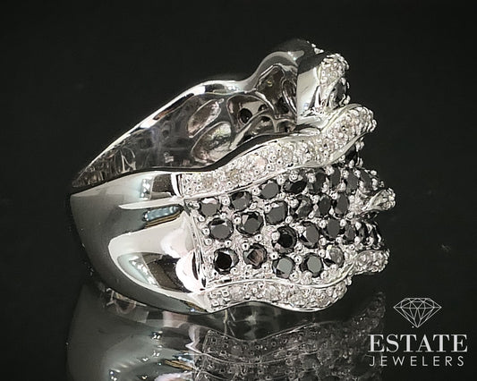 14K White Gold Natural 1.45ctw Black & White Diamond Bypass Band 14g i16320