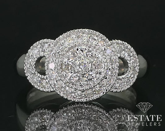 18k White Gold Natural .30ctw Diamond Cluster Halo Engagement Ring 5.9g i16332