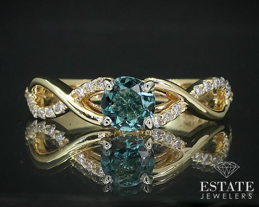 14k Yellow Gold Natural Green Tourmaline & Diamond Engagement Ring 3.1g i16345