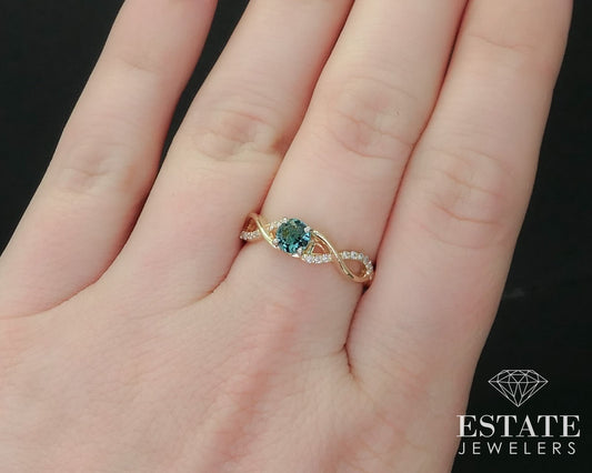 14k Yellow Gold Natural Green Tourmaline & Diamond Engagement Ring 3.1g i16345