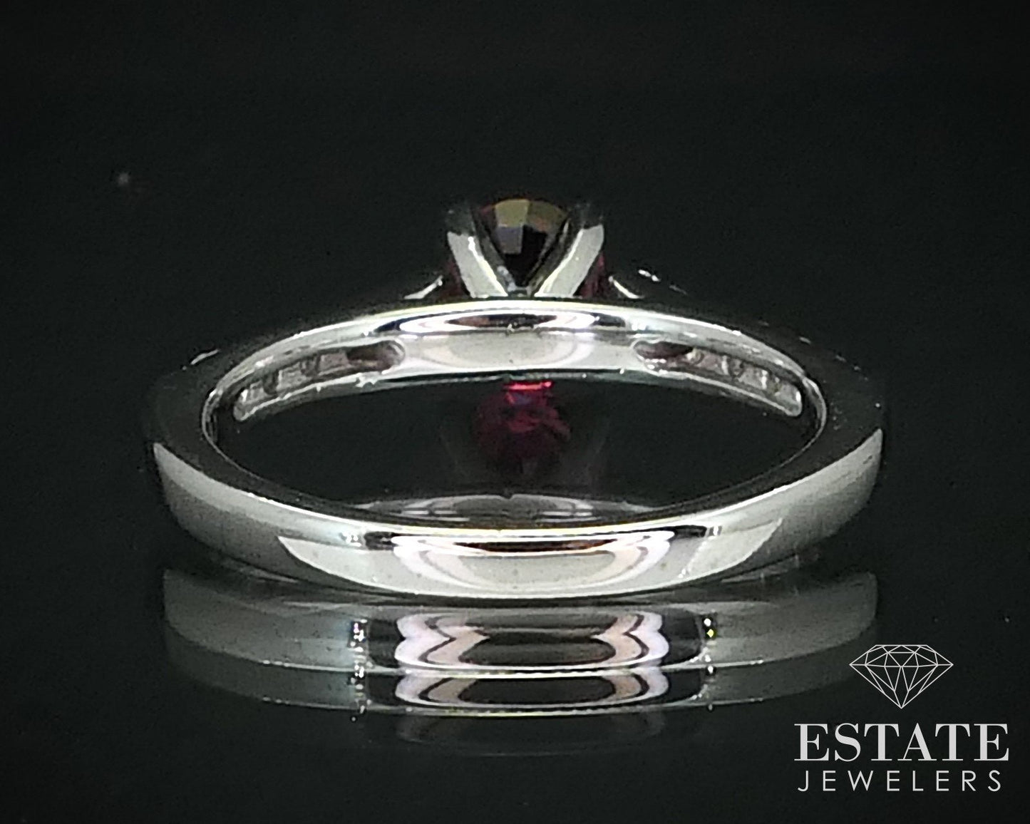 14k White Gold Round Natural .96ct Ruby & Diamond Engagement Ring 4g i16344