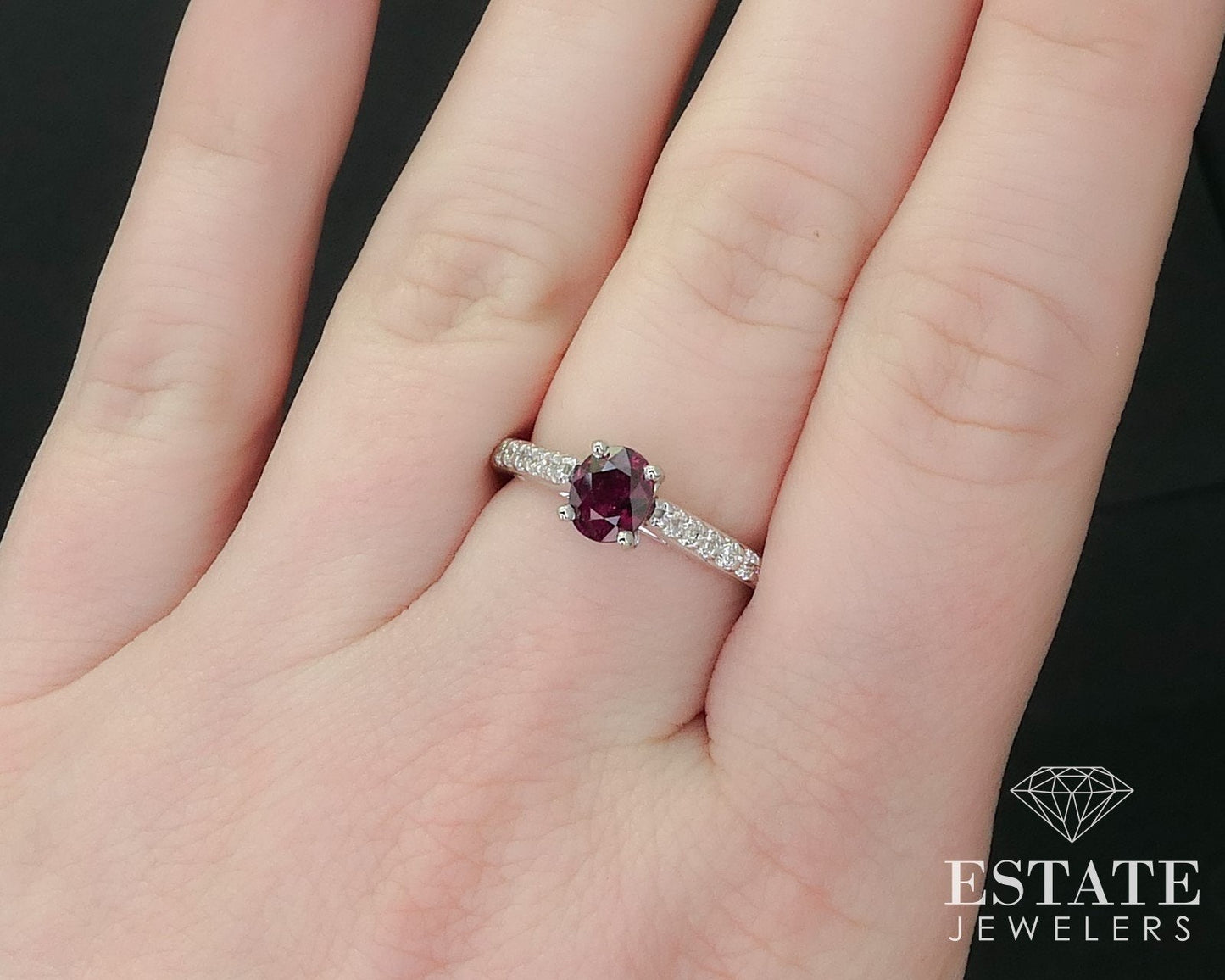 14k White Gold Round Natural .96ct Ruby & Diamond Engagement Ring 4g i16344