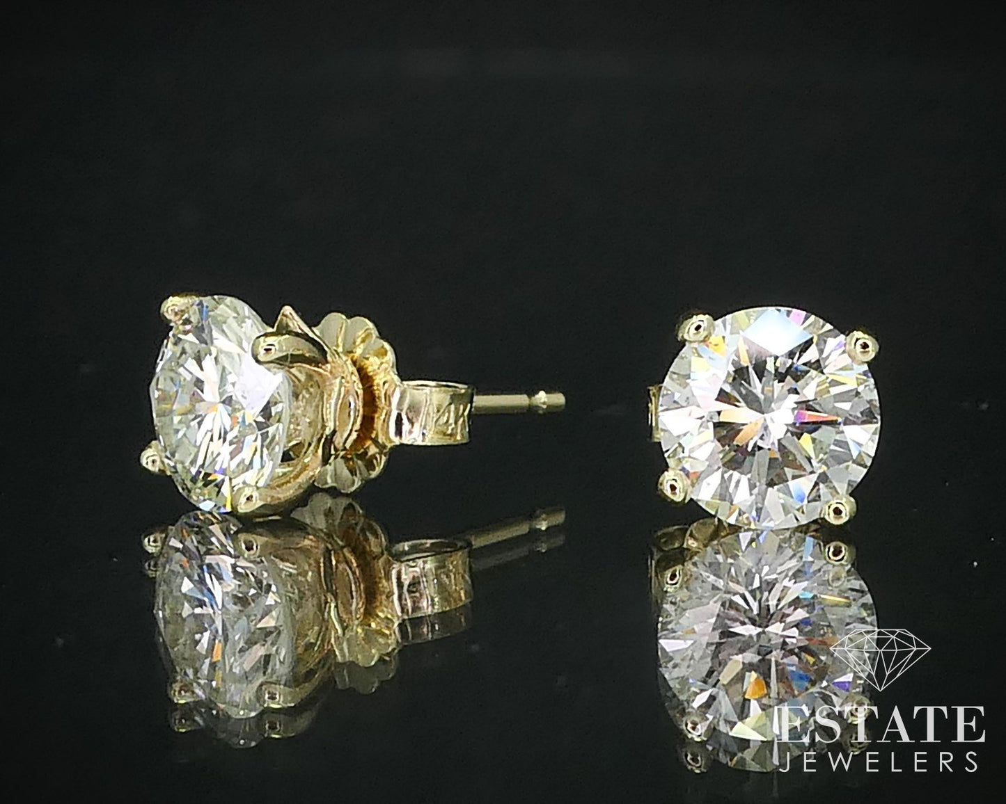 14k Yellow Gold Round Natural 1.87ctw Diamond Stud Earrings p67724