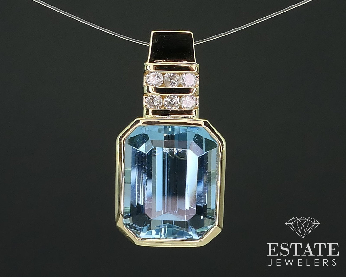 14k Yellow Gold Natural Blue Topaz & Diamond Ladies Pendant 4.7g i16335