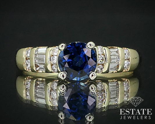 14k Yellow Gold Natural .62ct Blue Sapphire & Diamond Engagement Ring 2g i16339
