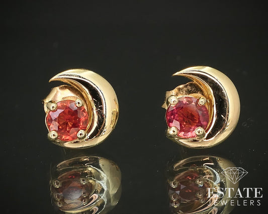 14k Yellow Gold Natural .85ctw Orange Sapphire Moon Stud Earrings i16336