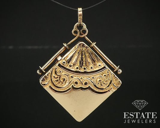 Antique Victorian 14k Yellow Gold Engraved Square Locket 6.5g i16359