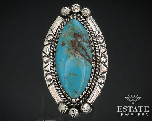 Vintage Sterling 925 Natural Turquoise Navajo Shield Ladies Ring 9.8g i16465