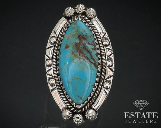 Vintage Sterling 925 Natural Turquoise Navajo Shield Ladies Ring 9.8g i16465