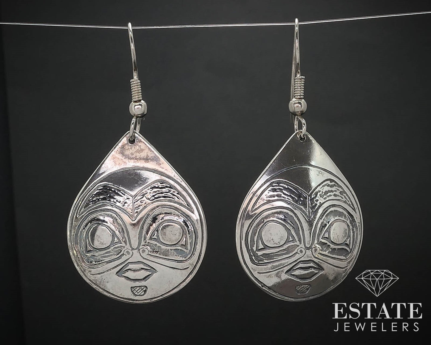 Vintage Sterling Signed DD Navajo Face Dangle Earrings 9.2g i16451