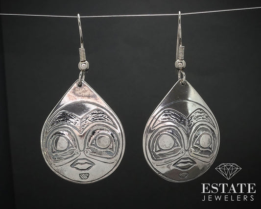 Vintage Sterling Signed DD Navajo Face Dangle Earrings 9.2g i16451
