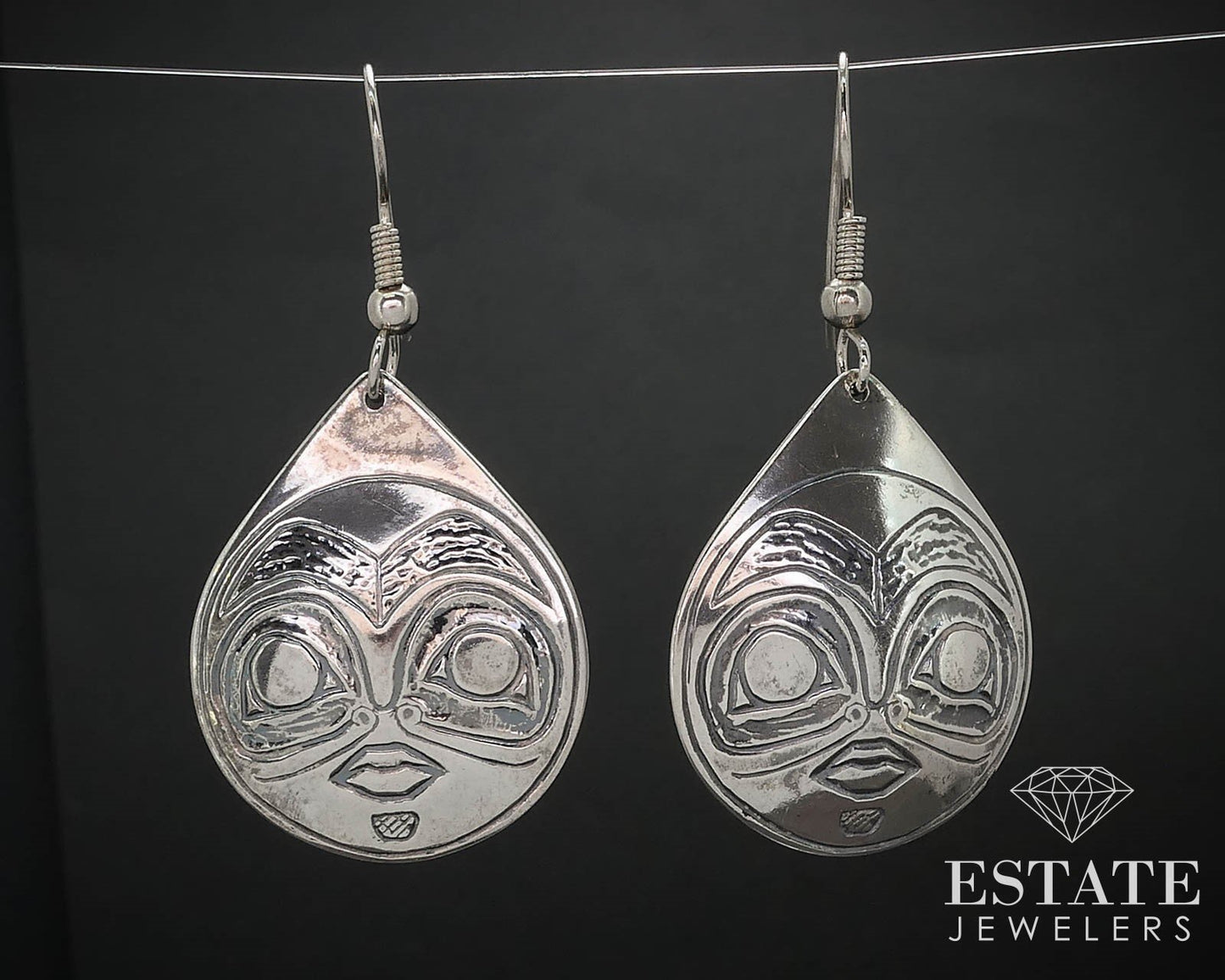 Vintage Sterling Signed DD Navajo Face Dangle Earrings 9.2g i16451
