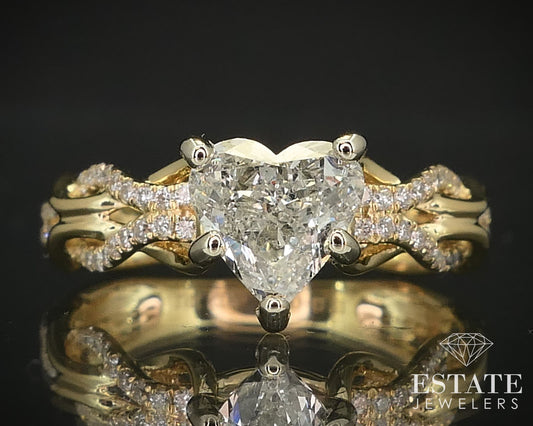 18k Yellow Gold IGI Heart Natural 1.21ctw Diamond Engagement Ring 4g i16396