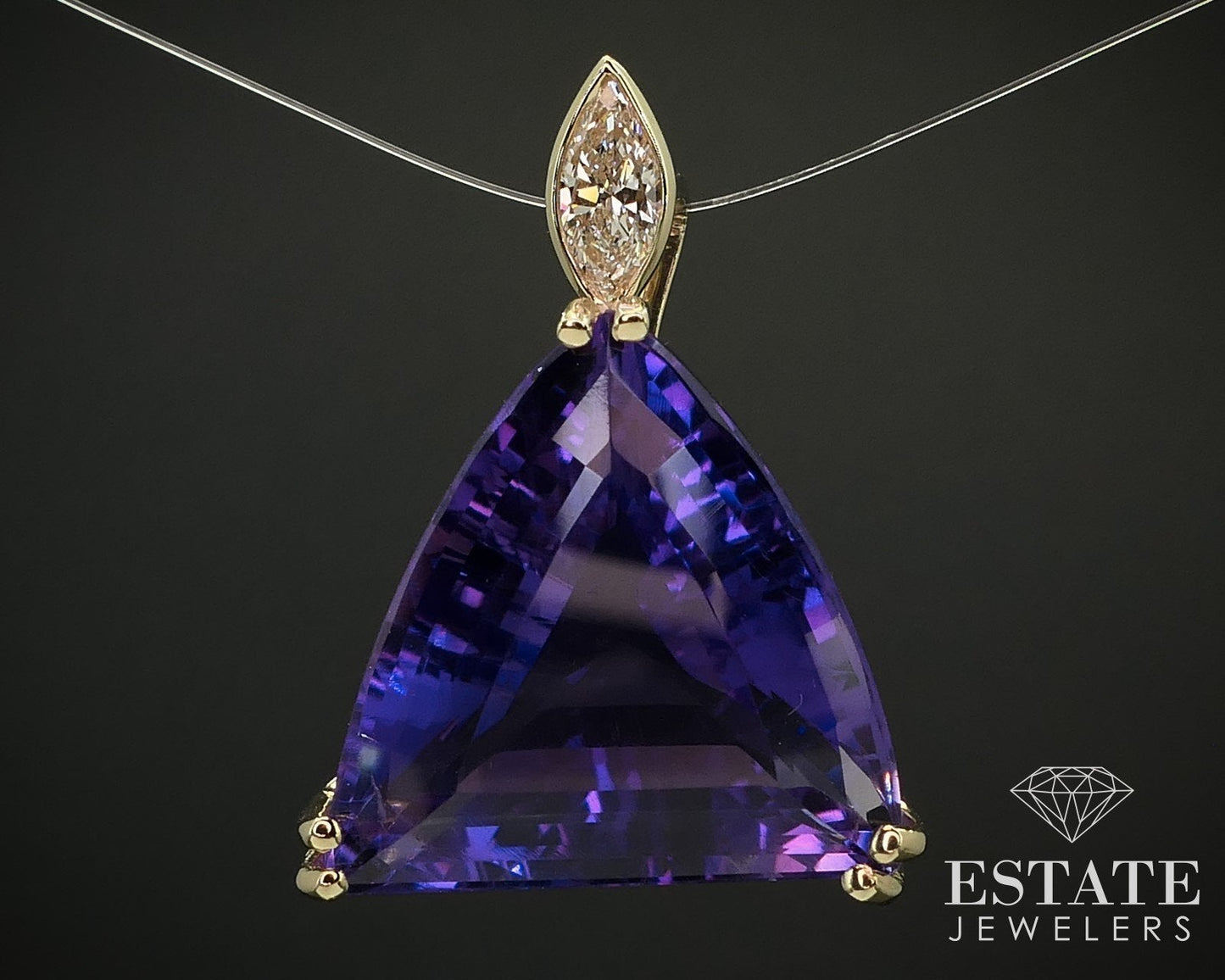 14k Yellow Gold Natural 19ct Amethyst & Diamond Pendant 6.1g i16391