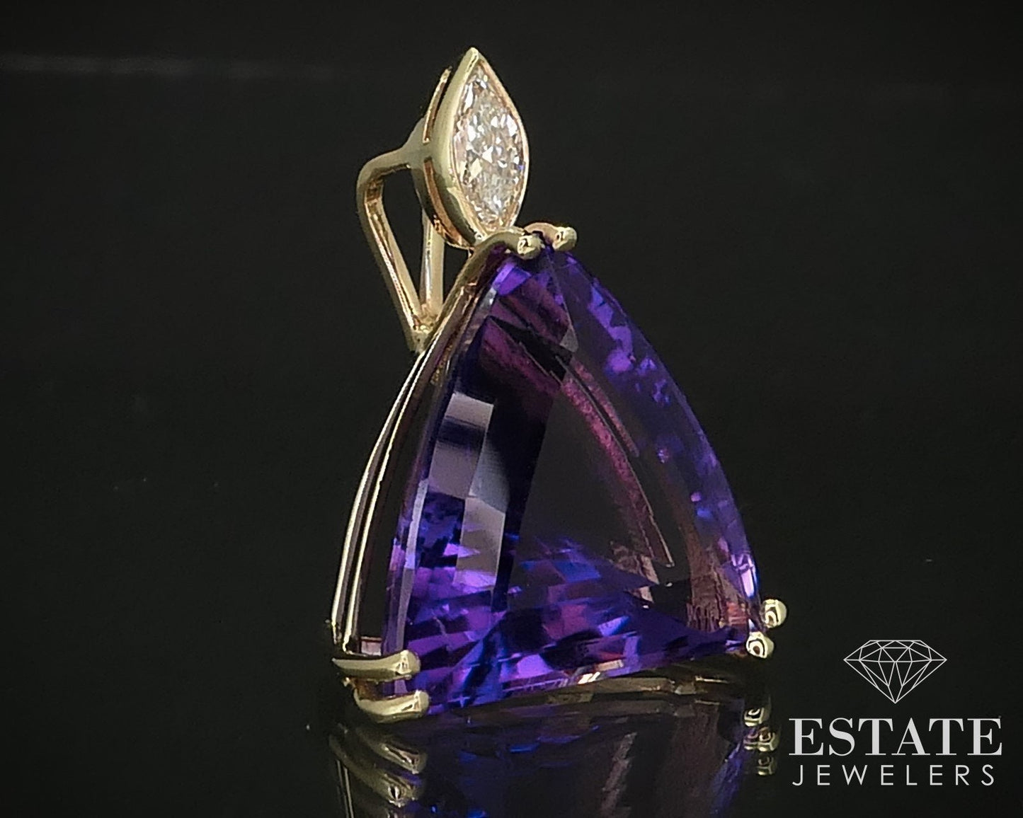 14k Yellow Gold Natural 19ct Amethyst & Diamond Pendant 6.1g i16391