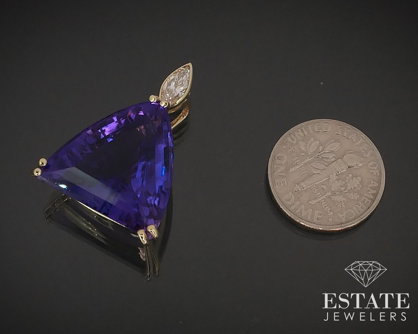 14k Yellow Gold Natural 19ct Amethyst & Diamond Pendant 6.1g i16391