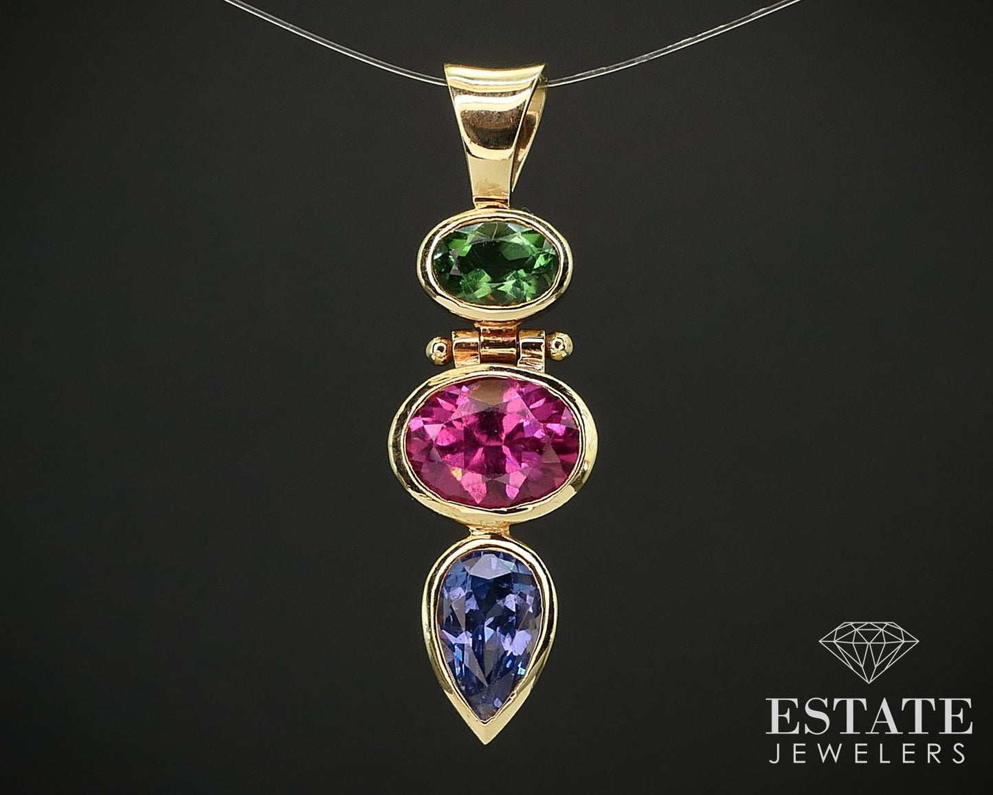 18k Yellow Gold Natural Tsavorite Garnet Tourmaline Tanzanite Pendant 4g i16385
