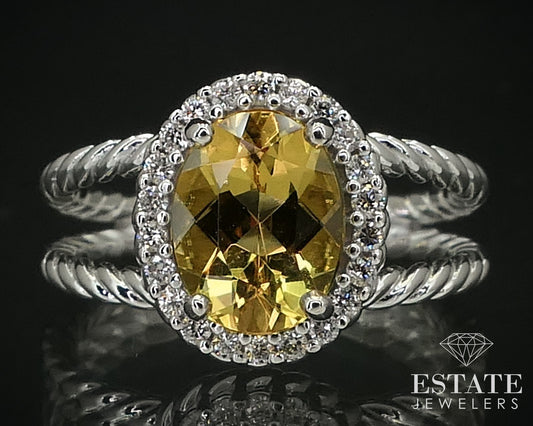 14k White Gold Oval Natural Citrine & Diamond Halo Ladies Ring 5.4g i16419