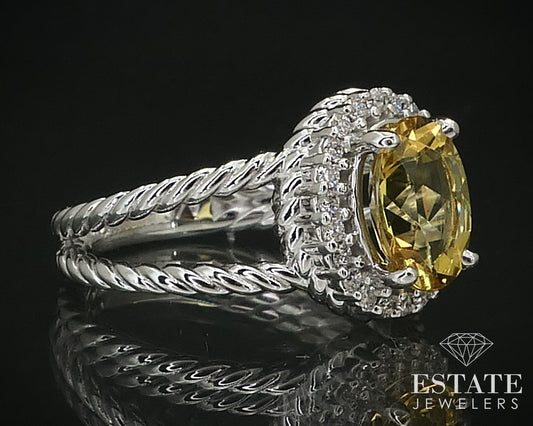 14k White Gold Oval Natural Citrine & Diamond Halo Ladies Ring 5.4g i16419