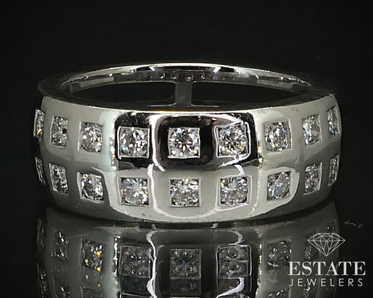 18k White Gold 7mm Natural .36ctw Diamond Mens Band Ring 9.9g i16399