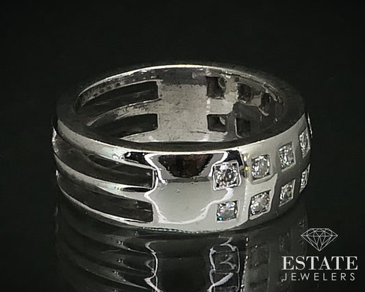 18k White Gold 7mm Natural .36ctw Diamond Mens Band Ring 9.9g i16399