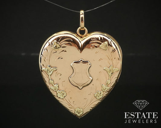 Antique Victorian 14k Yellow Gold Floral Engraved Heart Locket 6.3g i16481