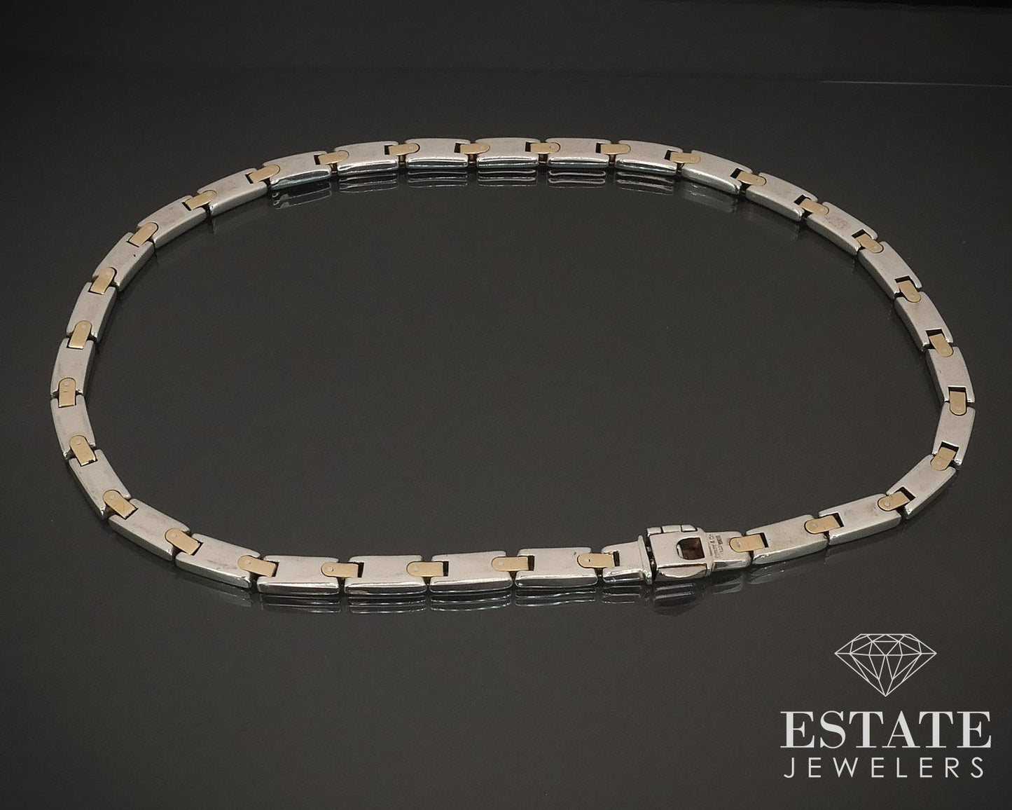 18k Sterling Tiffany & Co. Alternating Flat Link Necklace 92g 18"L i16480