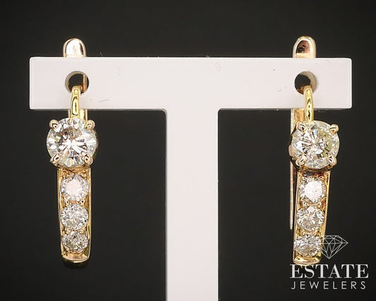 14k Yellow Gold Natural .70ctw Diamond Hinged Hoop Earrings 2.9g i16483