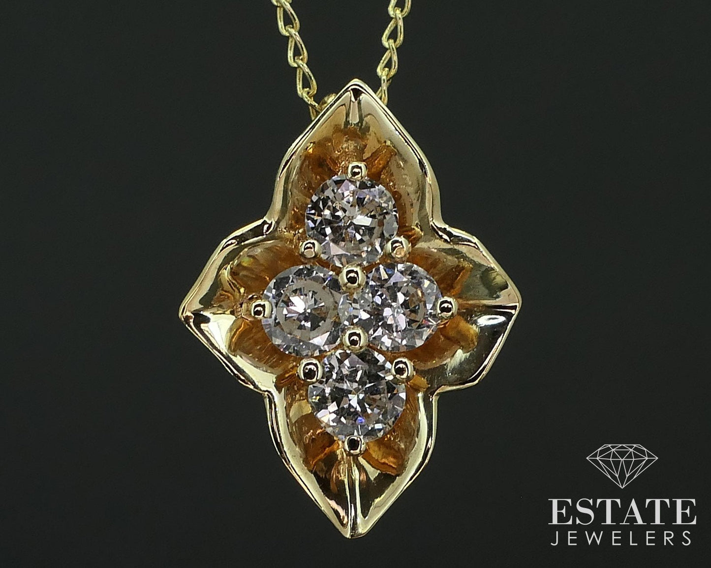 14k Yellow Gold Natural .36ctw Diamond Leaf Pendant Necklace 2.2g 16"L i16511