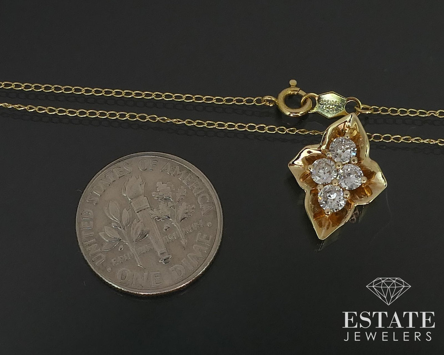 14k Yellow Gold Natural .36ctw Diamond Leaf Pendant Necklace 2.2g 16"L i16511
