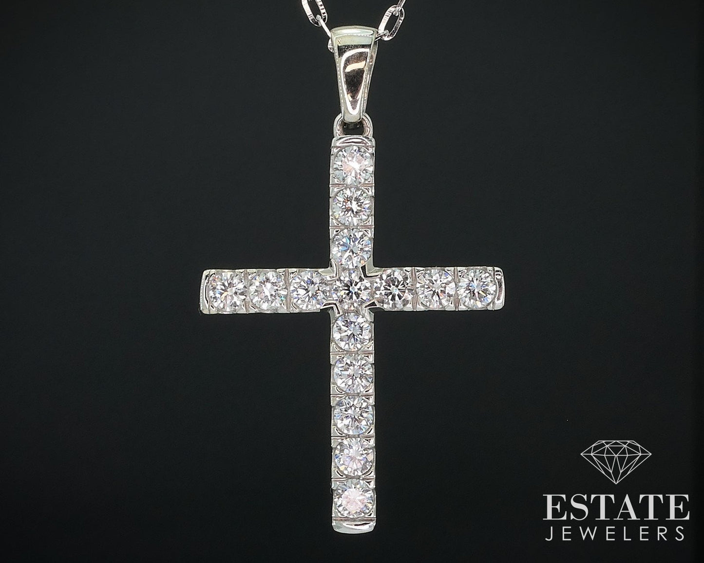 14k White Gold 1.20ctw Diamond Cross Ladies Necklace 5.3g 20"L i17653