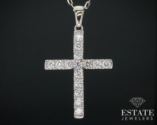 14k White Gold 1.20ctw Diamond Cross Ladies Necklace 5.3g 20"L i17653