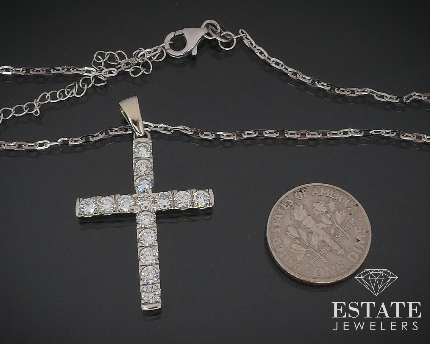 14k White Gold 1.20ctw Diamond Cross Ladies Necklace 5.3g 20"L i17653