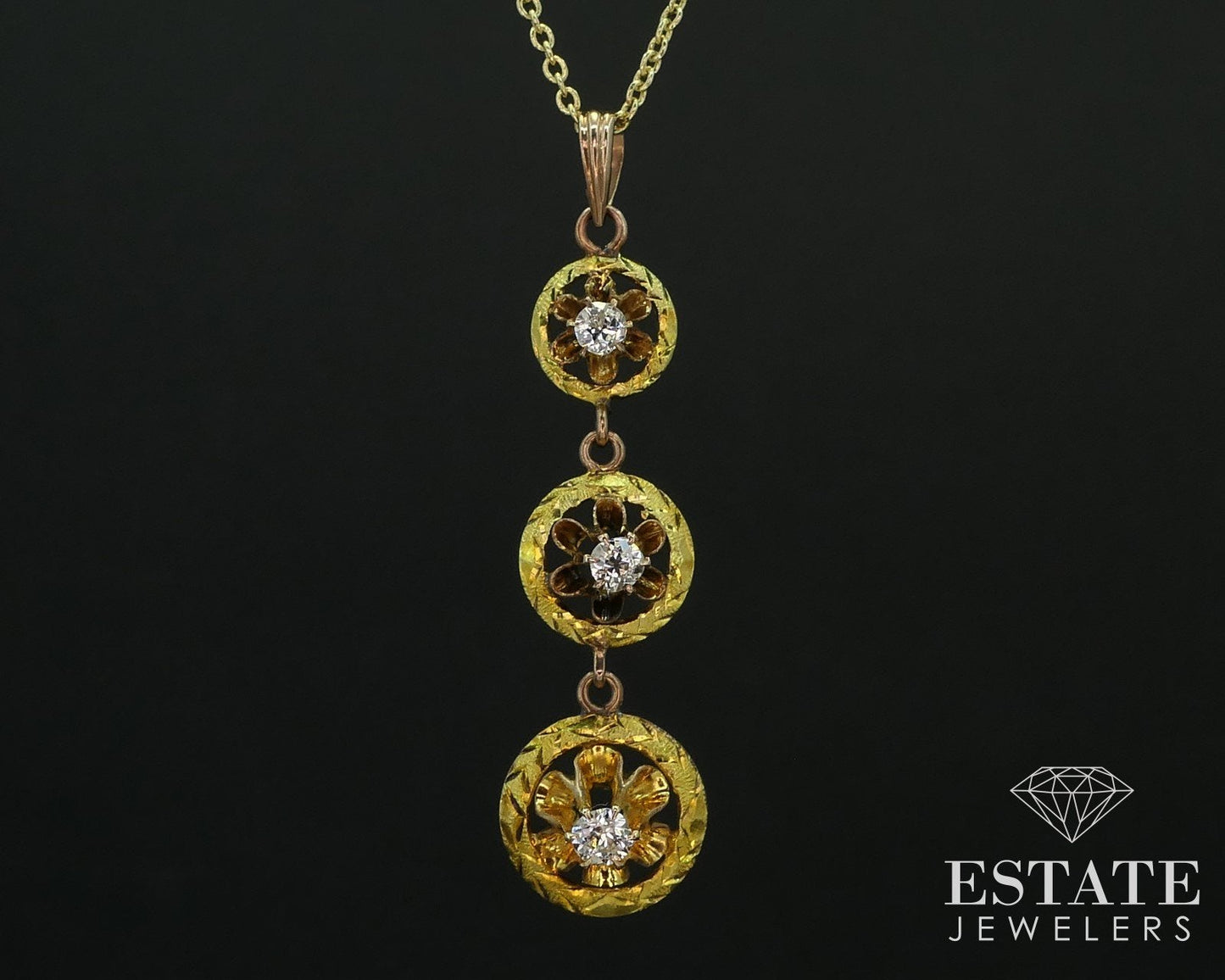 Antique Victorian 14K Yellow Gold Natural .20ctw Diamond Necklace 2.8g i16499