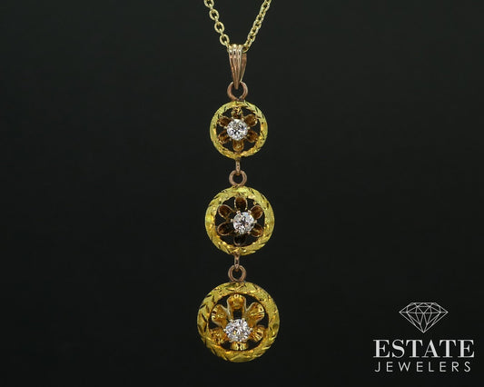 Antique Victorian 14K Yellow Gold Natural .20ctw Diamond Necklace 2.8g i16499