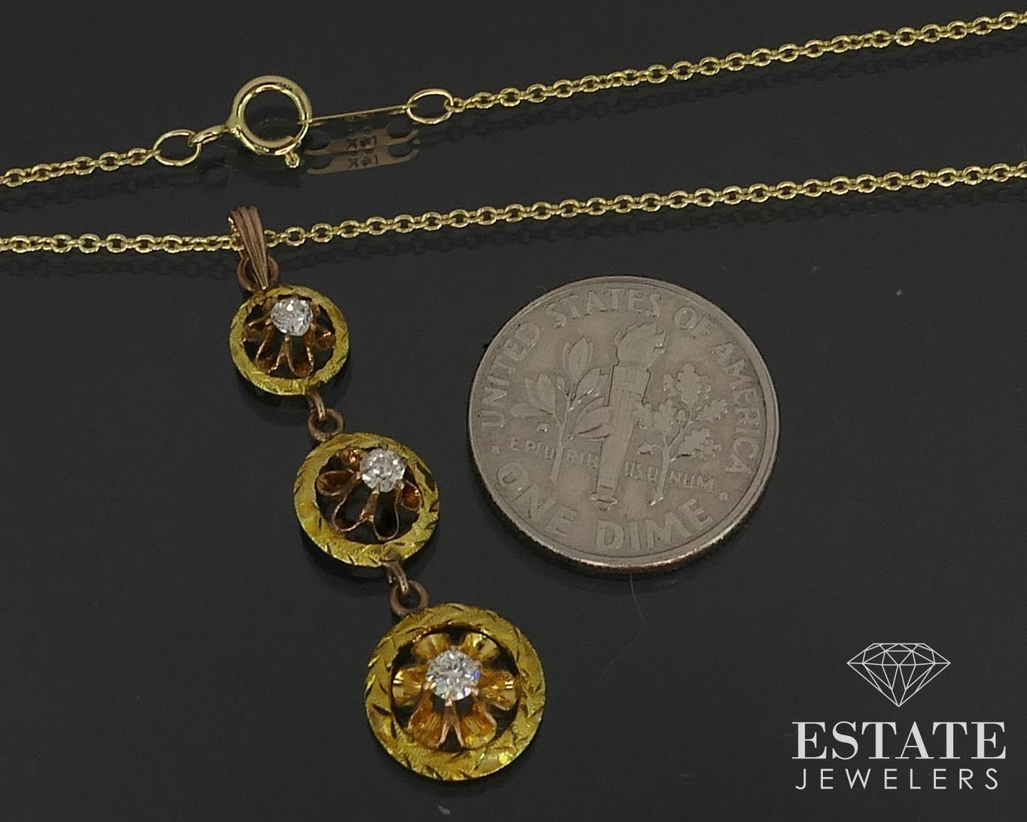 Antique Victorian 14K Yellow Gold Natural .20ctw Diamond Necklace 2.8g i16499