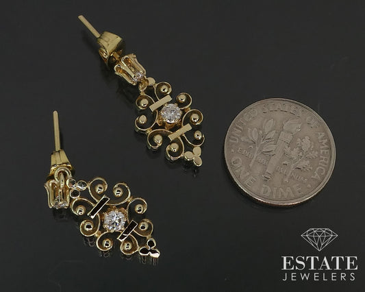 14k Yellow Gold Natural .44ctw Diamond Open Scroll Dangle Earrings 4g i16498